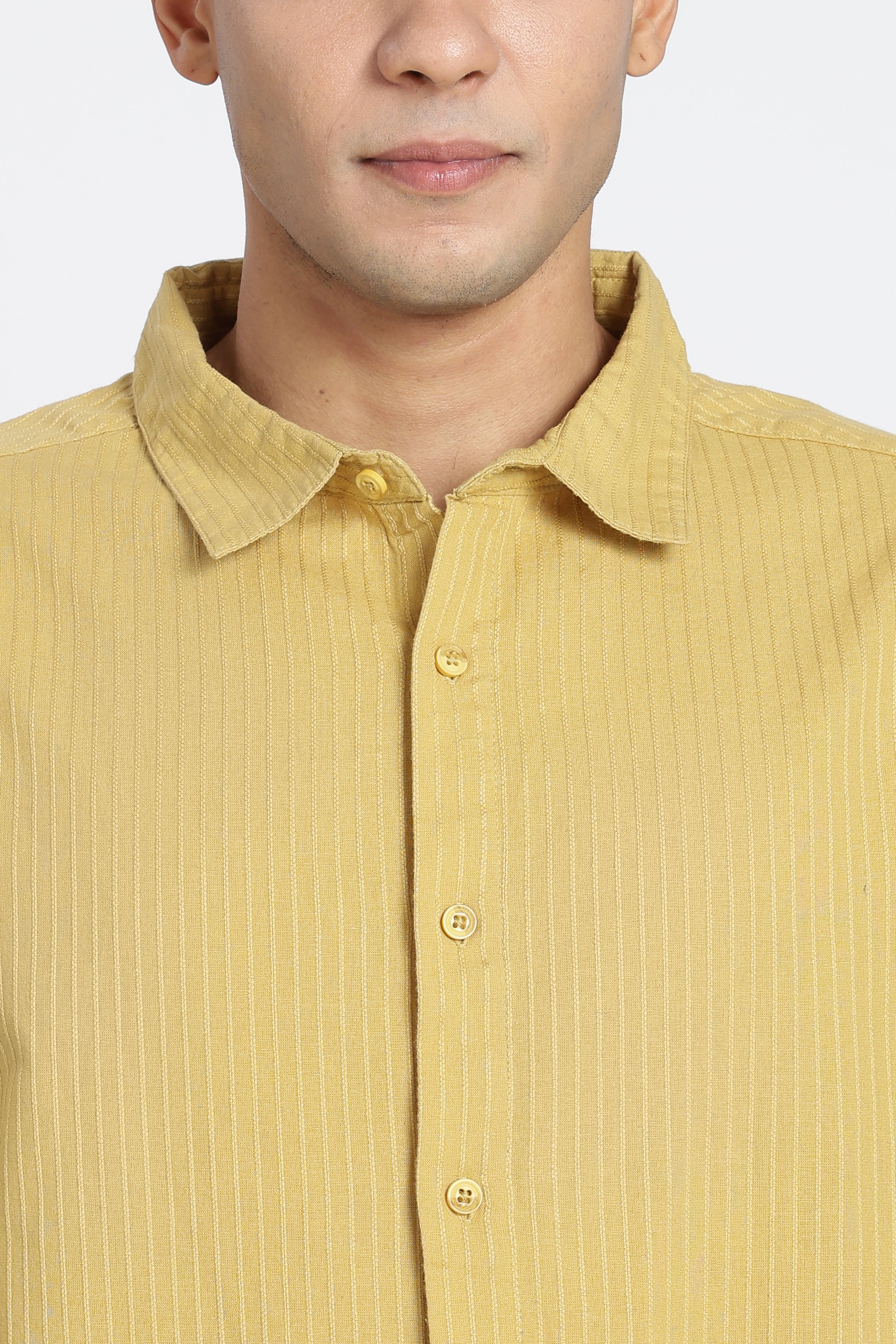 Yellow Striped Regular Fit Shirt for Men - Image 3