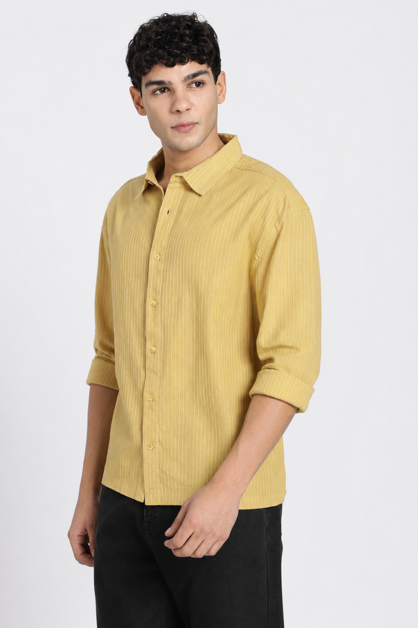 Yellow Striped Regular Fit Shirt For Men - Image 4