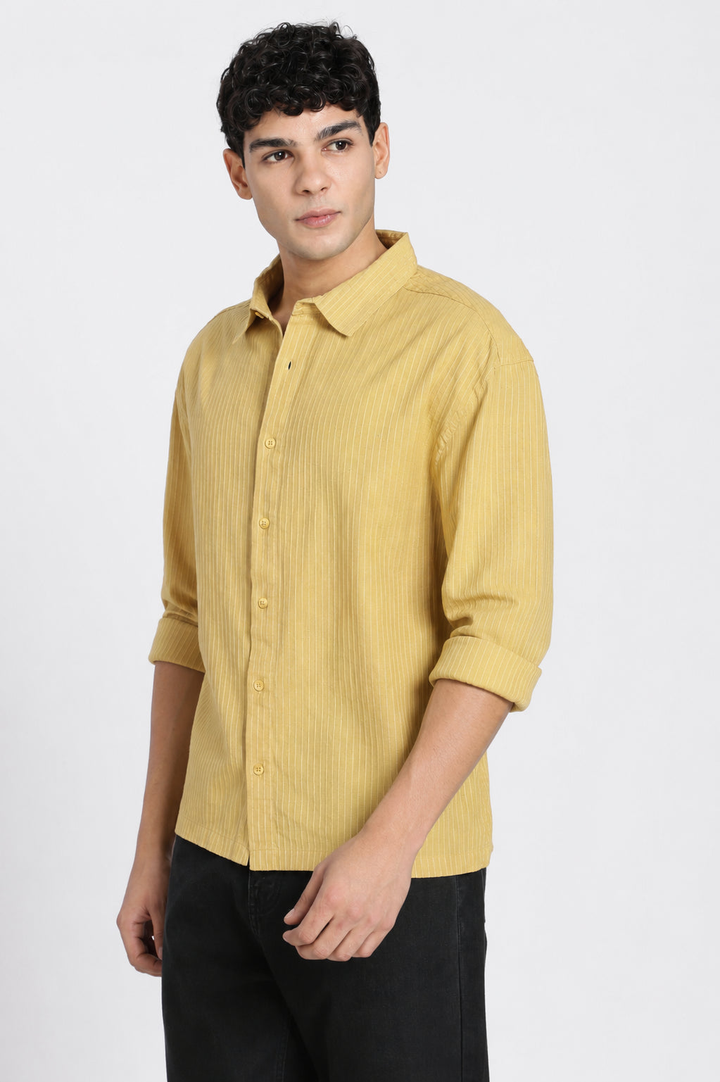 Yellow Striped Regular Fit Shirt for Men - Image 4