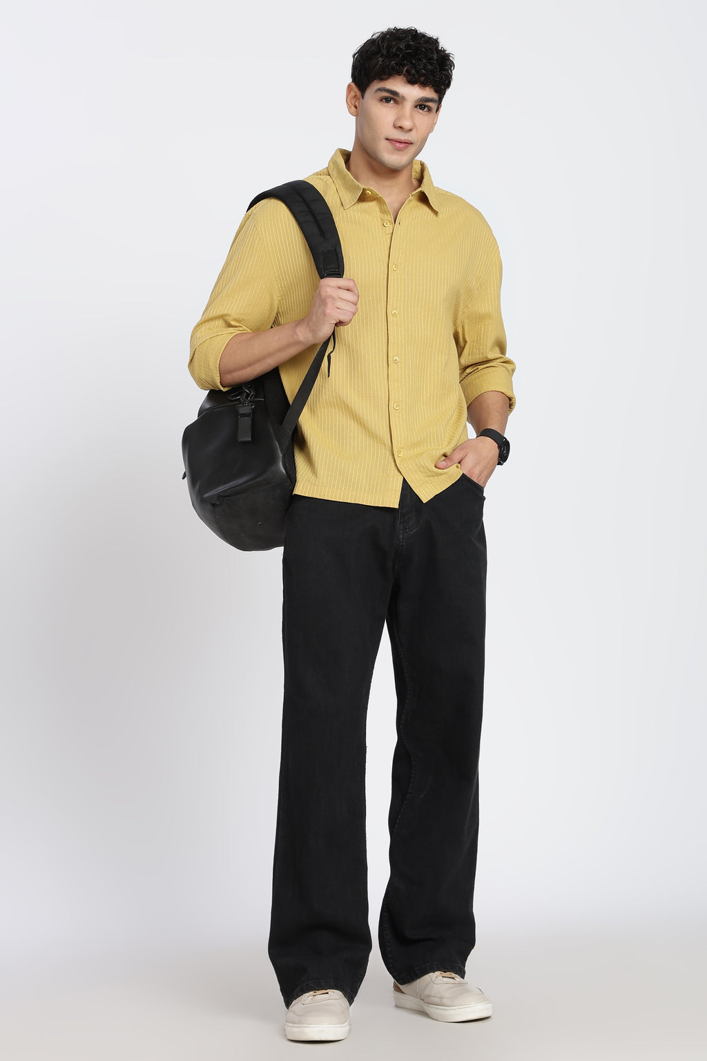Yellow Striped Regular Fit Shirt for Men - Image 6