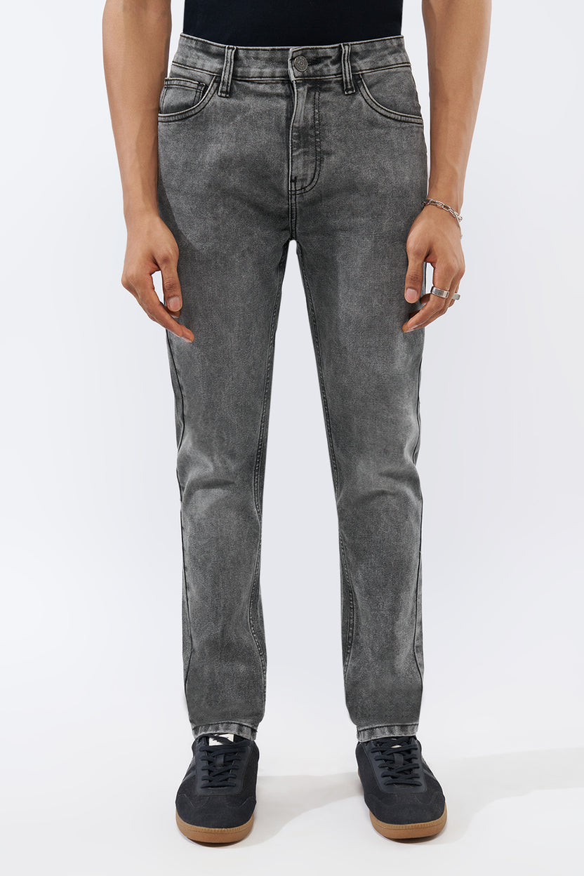Charcoal Solid Slim Fit Jeans for Men - Image 2