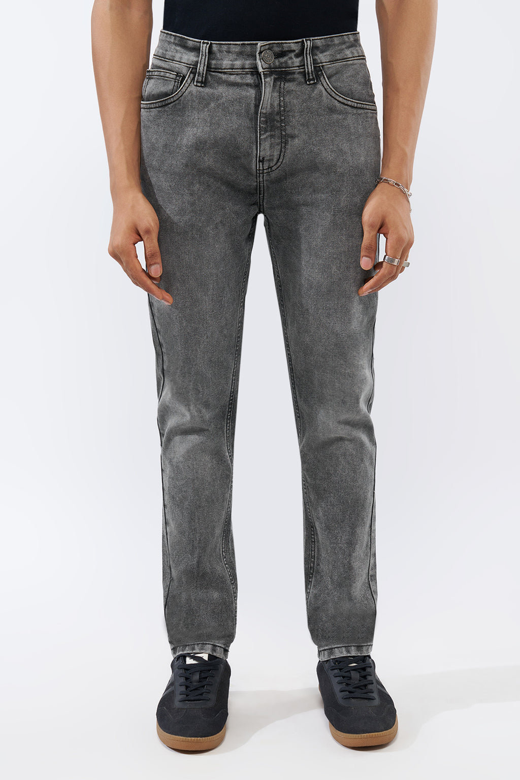 Charcoal Solid Slim Fit Jeans for Men - Image 2