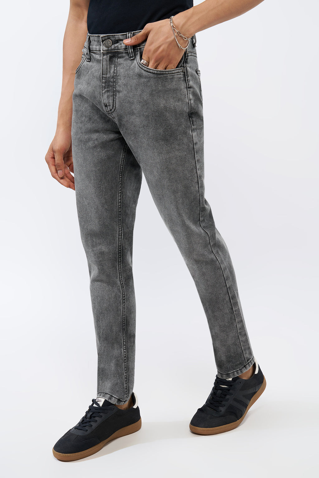 Charcoal Solid Slim Fit Jeans for Men - Image 4