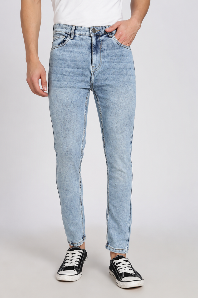 Light Blue 5 Pocketed Slim Fit Jeans for Men - Image 2