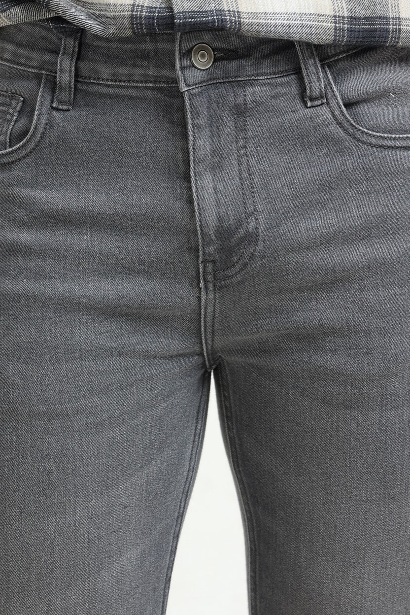 Grey Solid Slim Fit Jeans for Men - Image 3