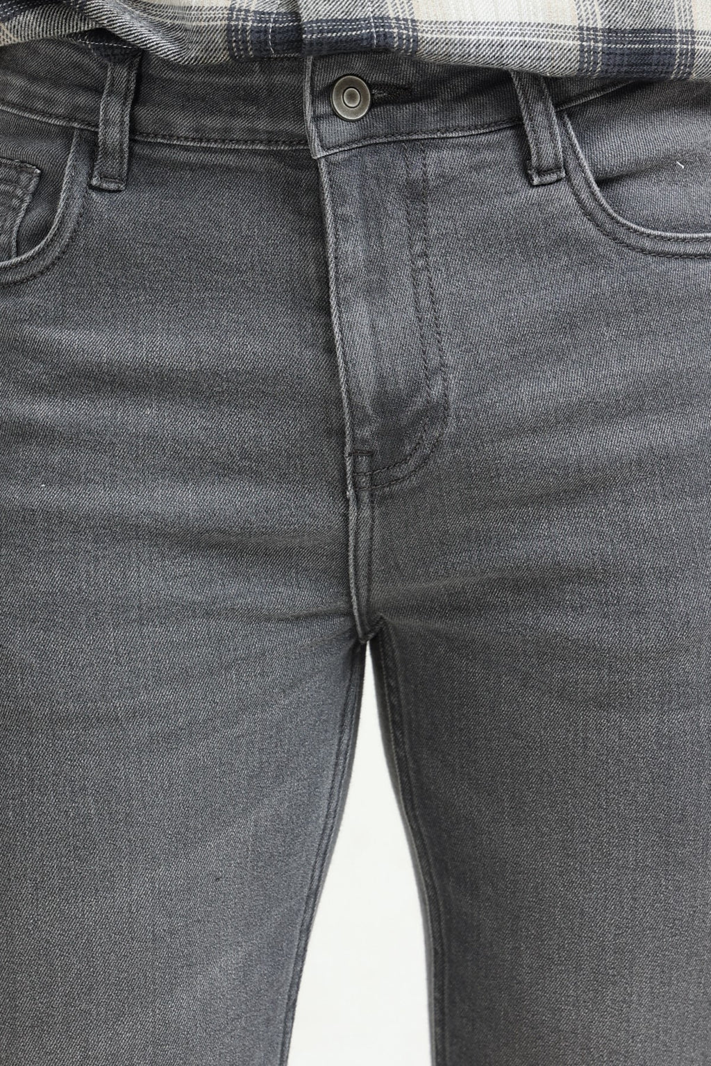 Grey Solid Slim Fit Jeans for Men - Image 3