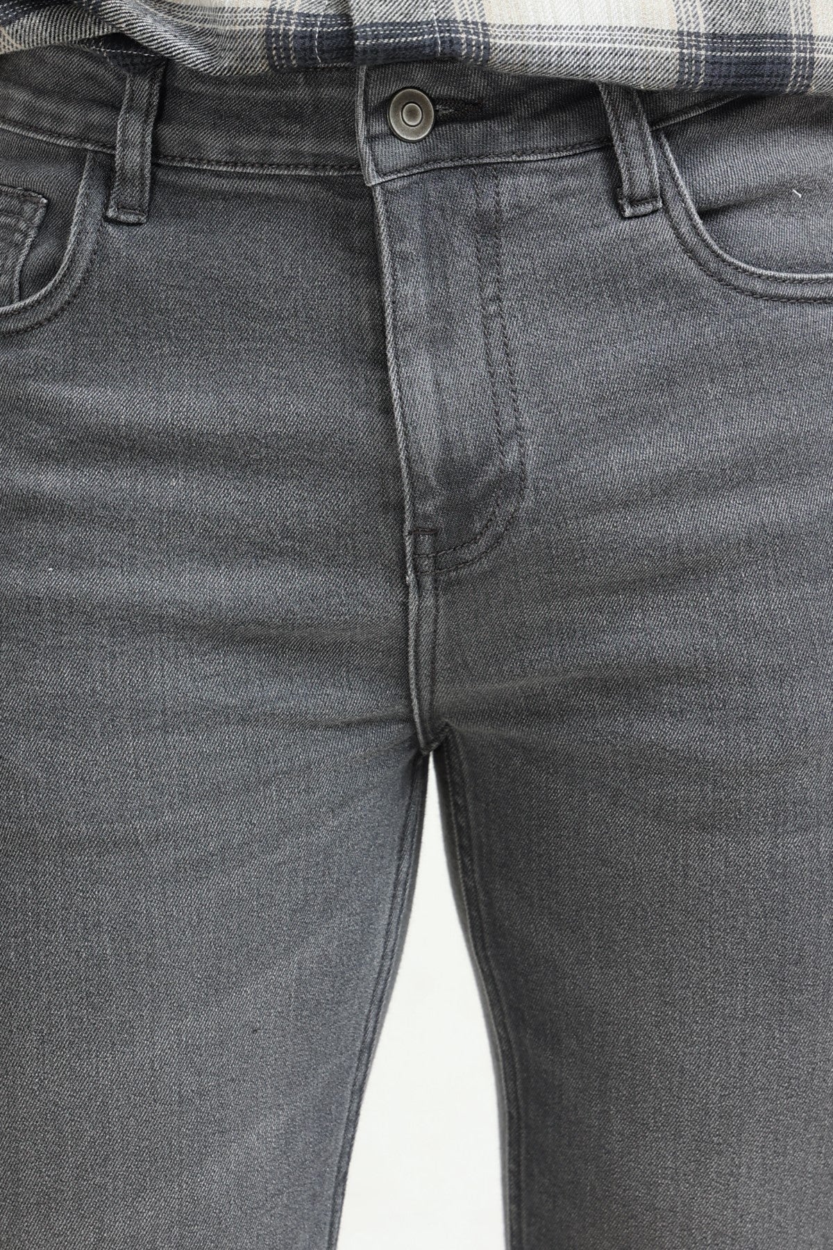 Grey Solid Slim Fit Jeans for Men - Image 3
