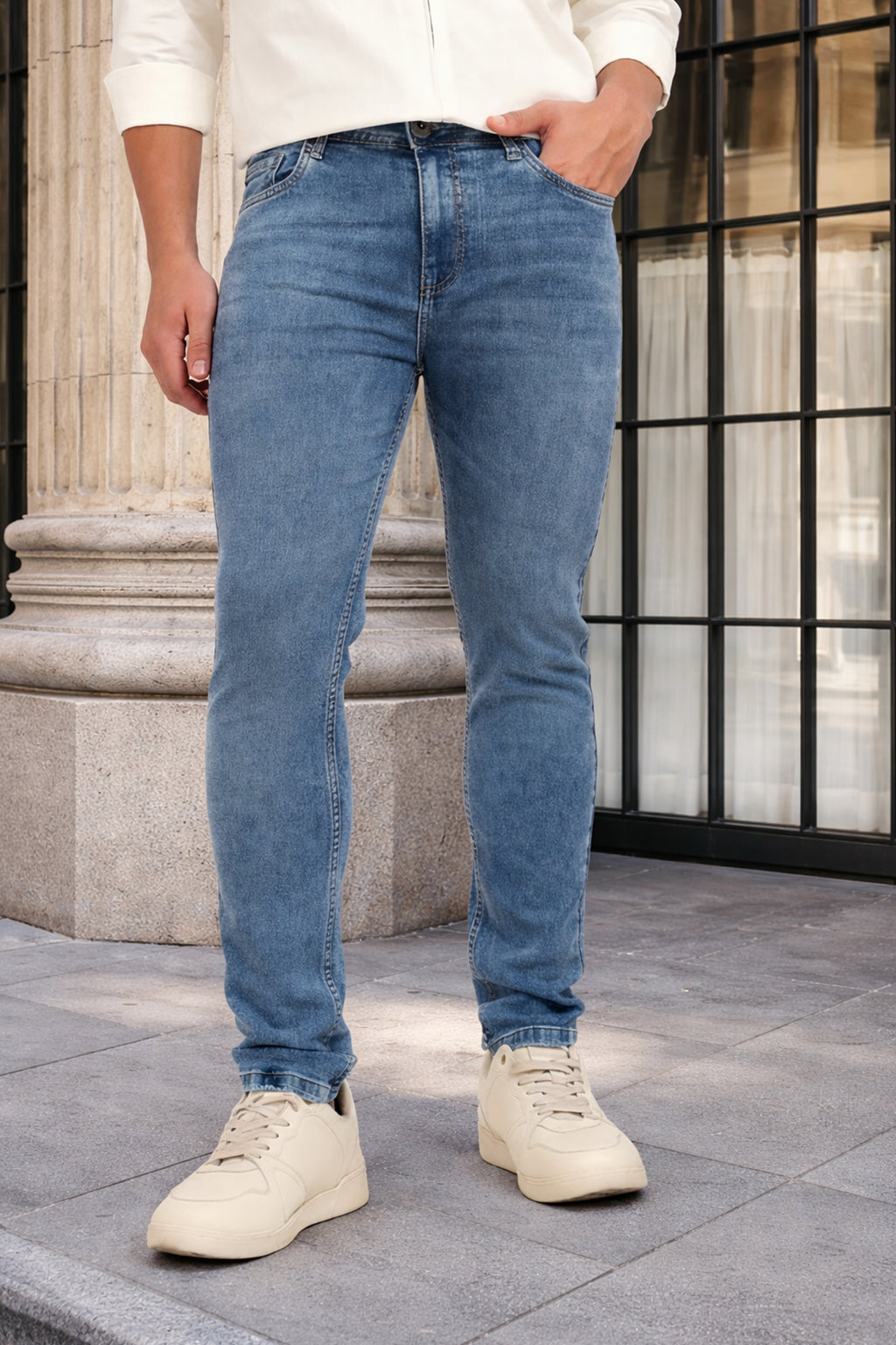 Medium Blue Solid Slim Fit Jeans for Men - Image 1