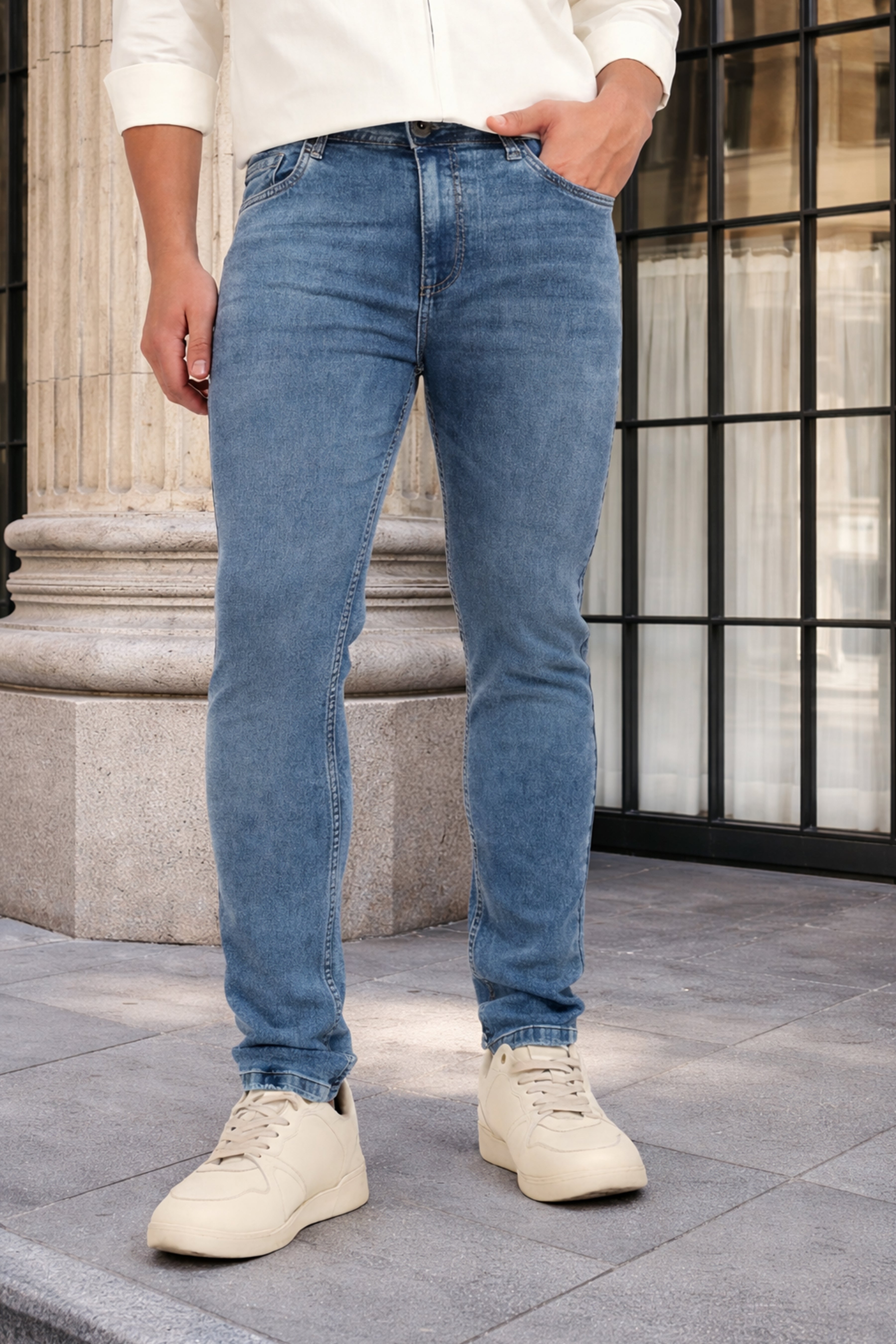 Medium Blue Solid Slim Fit Jeans for Men - Image 1