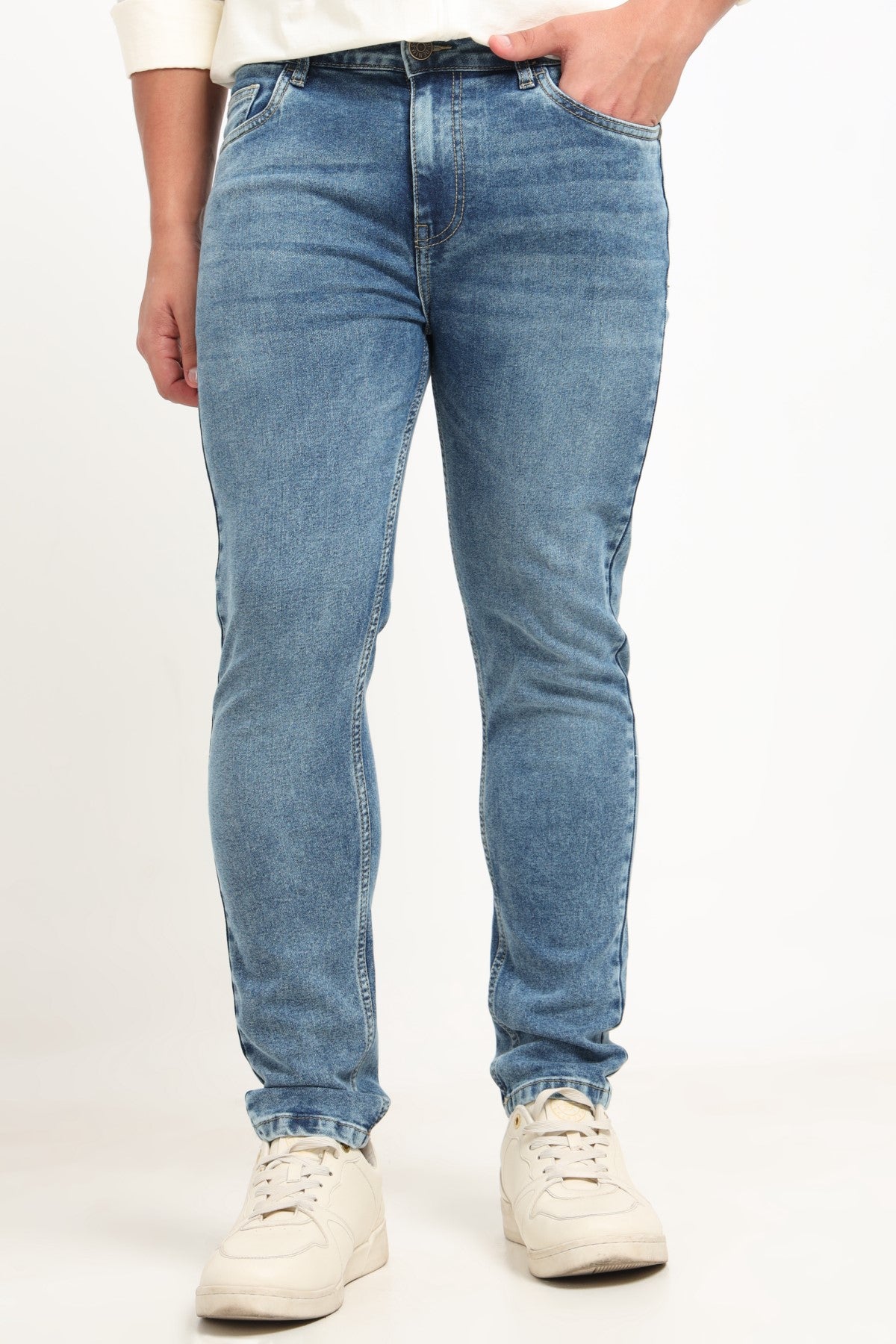 Medium Blue Solid Slim Fit Jeans for Men - Image 2