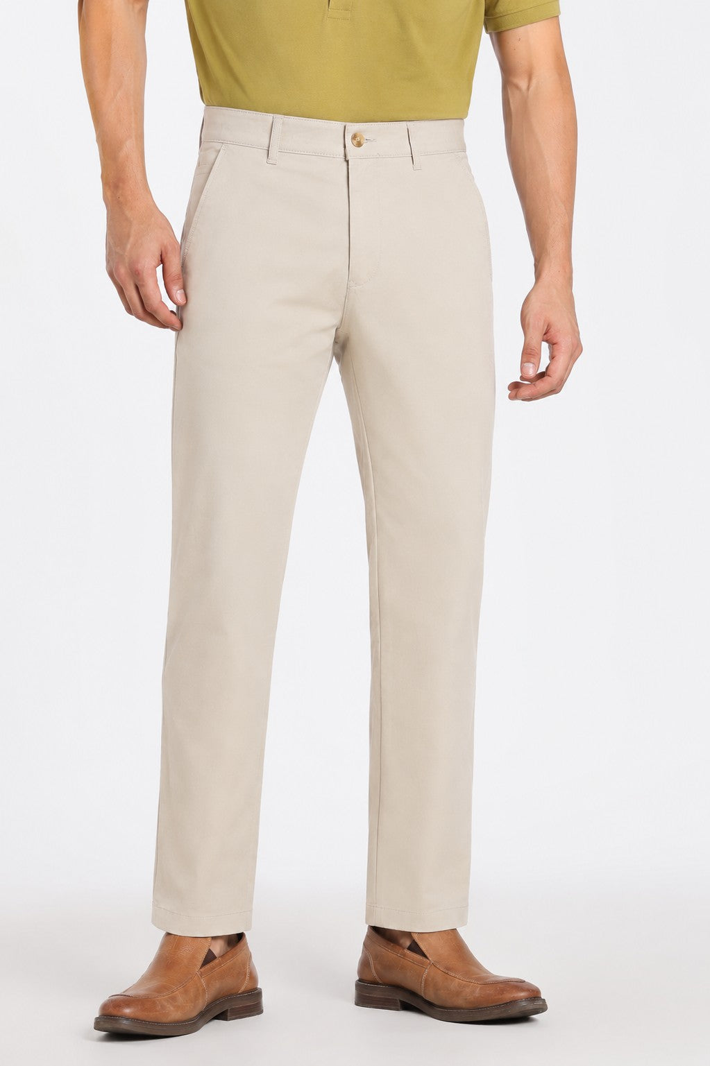 Beige Regular Fit Chinos With 4 Pocket For Men - Image 2