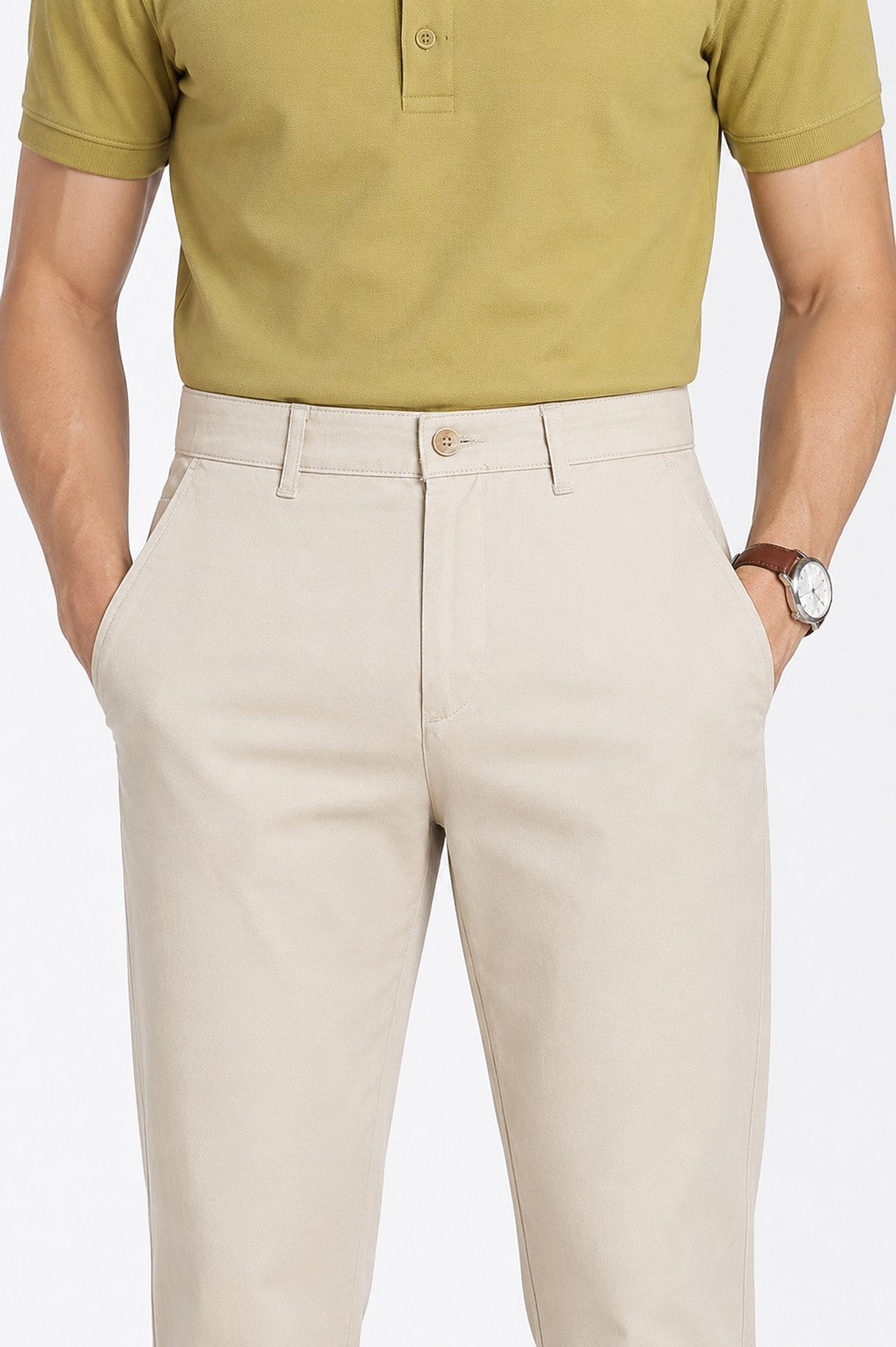 Beige Regular Fit Chinos With 4 Pocket For Men - Image 3