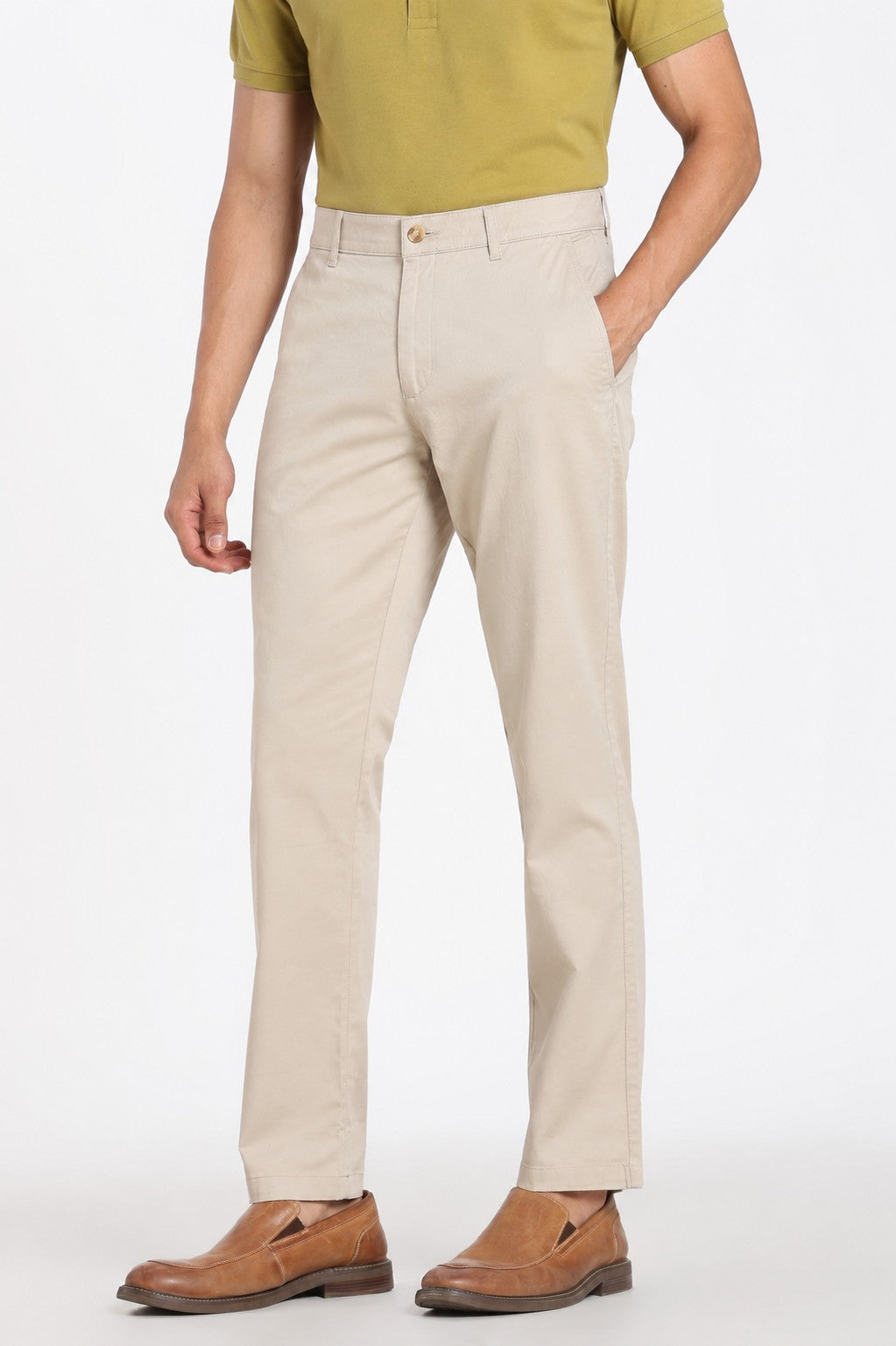 Beige Regular Fit Chinos With 4 Pocket For Men - Image 4
