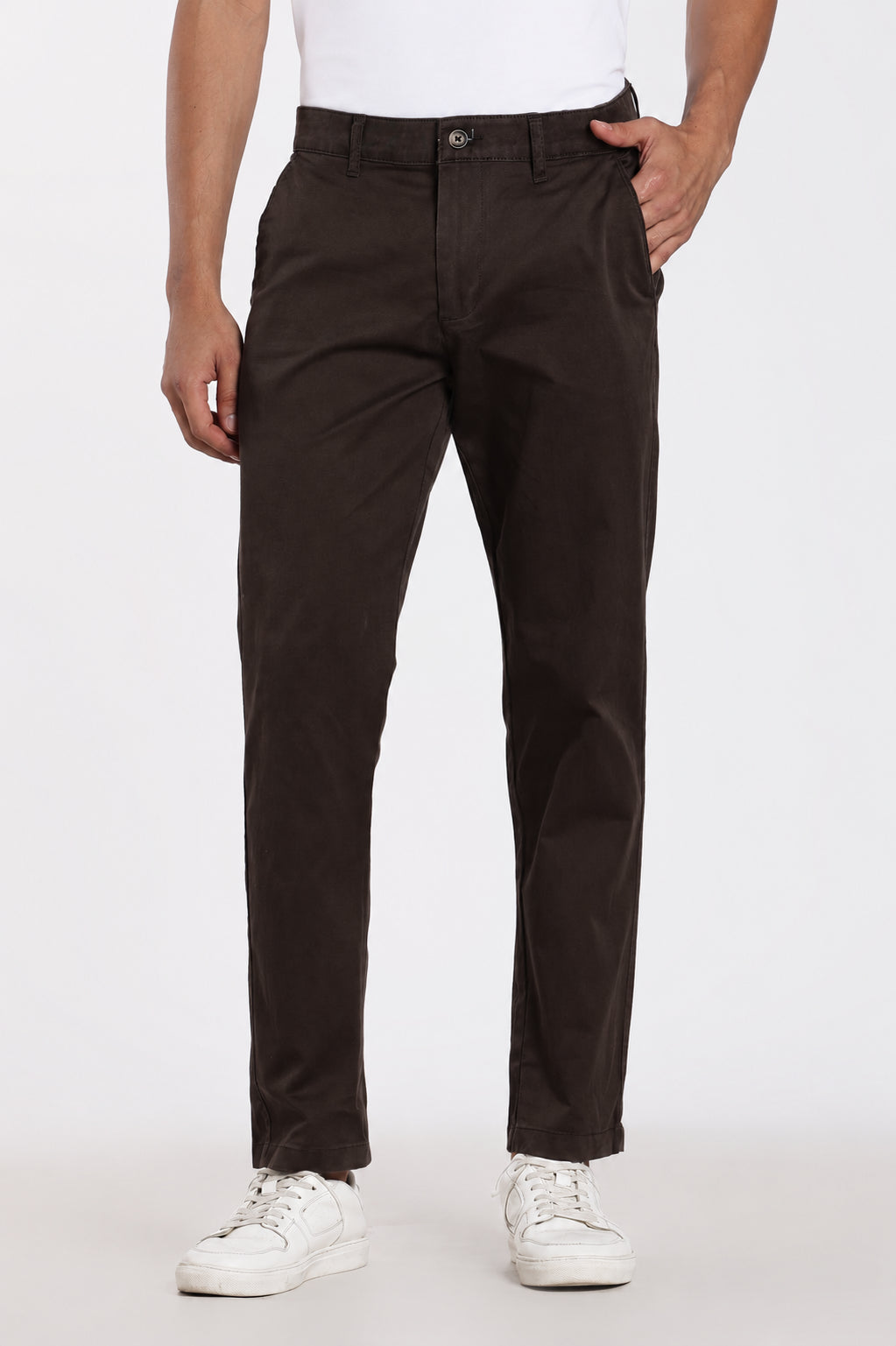 Chocolate 4 Pocketed Regular Fit Chinos for Men - Image 2