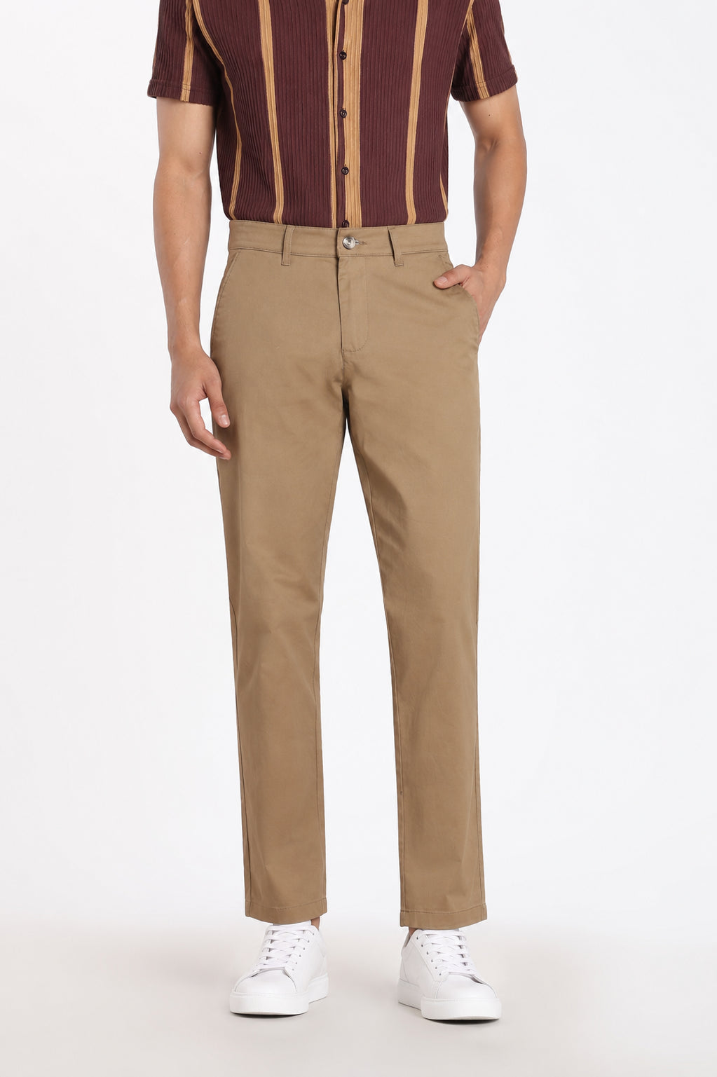 Khaki Solid Regular Fit Trouser for Men - Image 1