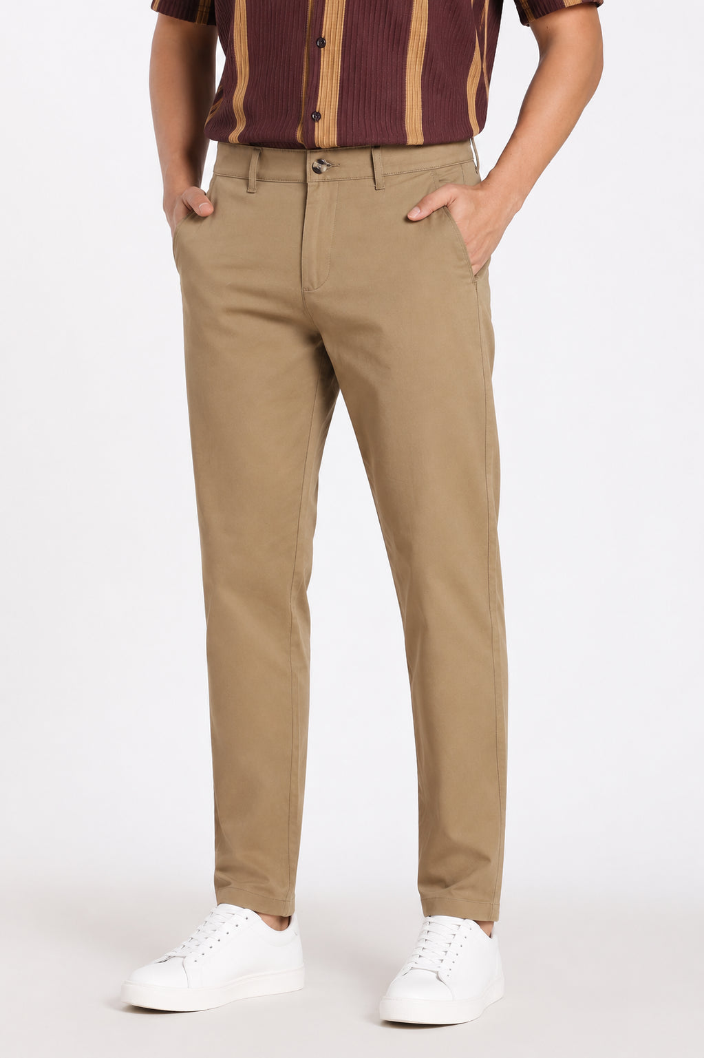 Khaki Solid Regular Fit Trouser for Men - Image 3