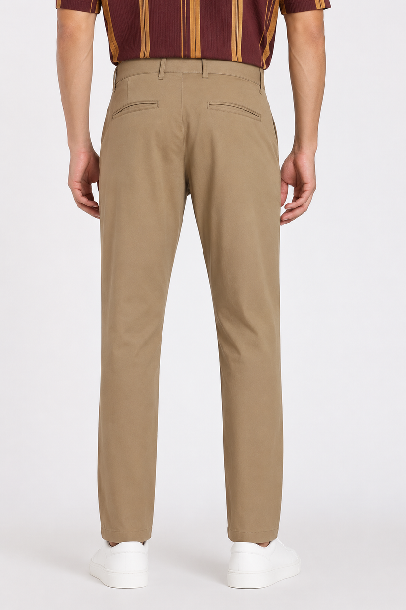 Khaki Solid Regular Fit Trouser For Men - Image 4