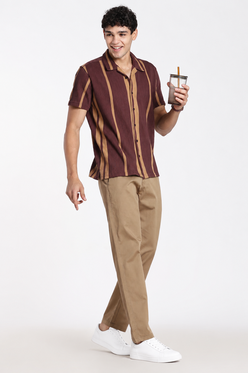 Khaki Solid Regular Fit Trouser For Men - Image 5