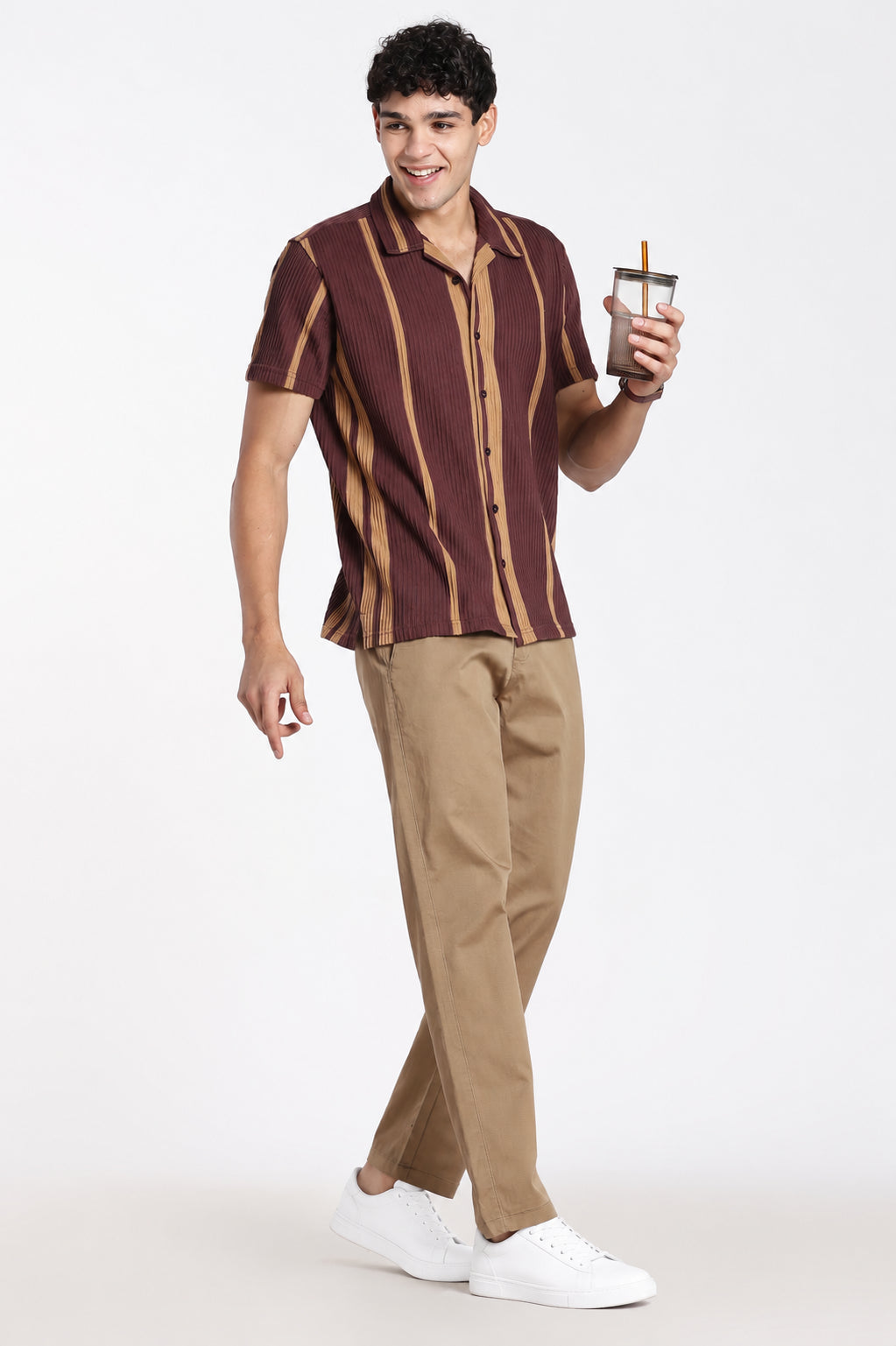 Khaki Solid Regular Fit Trouser for Men - Image 5