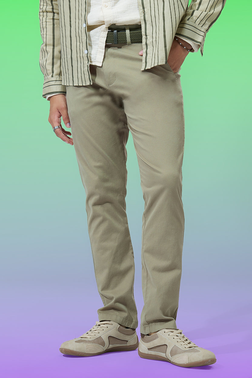 Light Green Solid Regular Fit Trouser For Men - Image 1