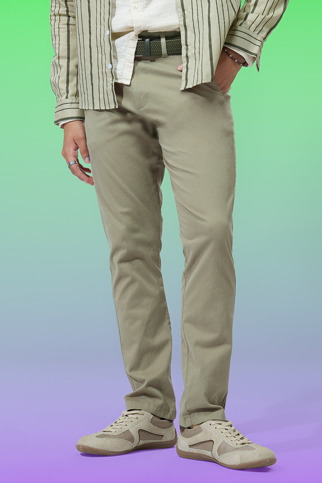 Light Green Solid Regular Fit Trouser for Men - Image 1
