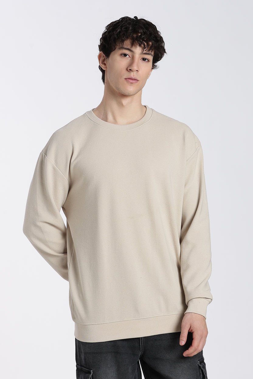 Off White Solid Regular Fit Sweatshirt for Men - Image 2