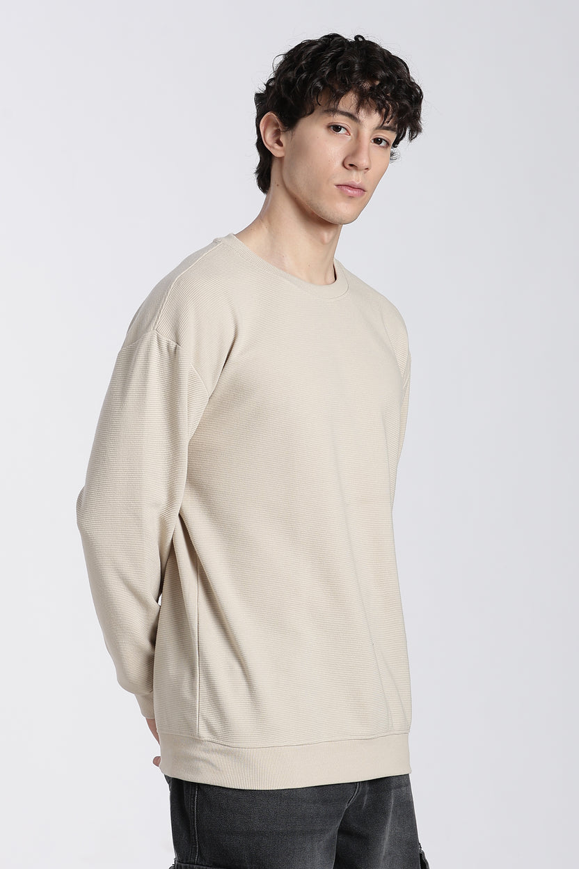 Off White Solid Regular Fit Sweatshirt for Men - Image 4