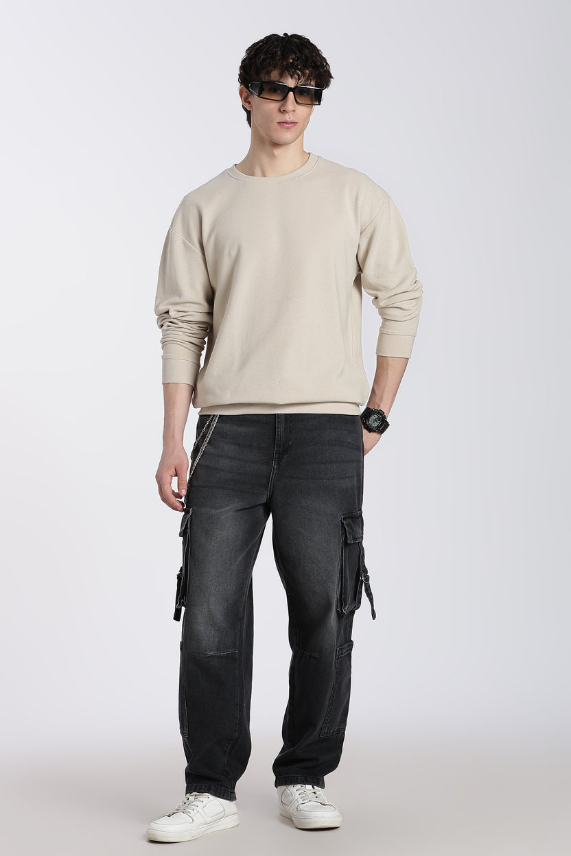 Off White Solid Regular Fit Sweatshirt for Men - Image 6