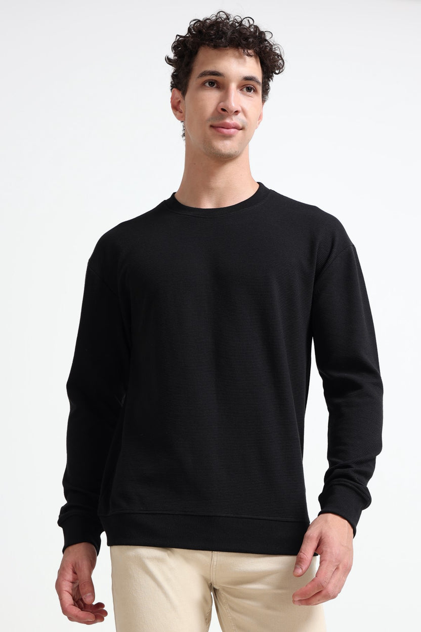 Black Textured Regular Fit Sweatshirt for Men - Image 4