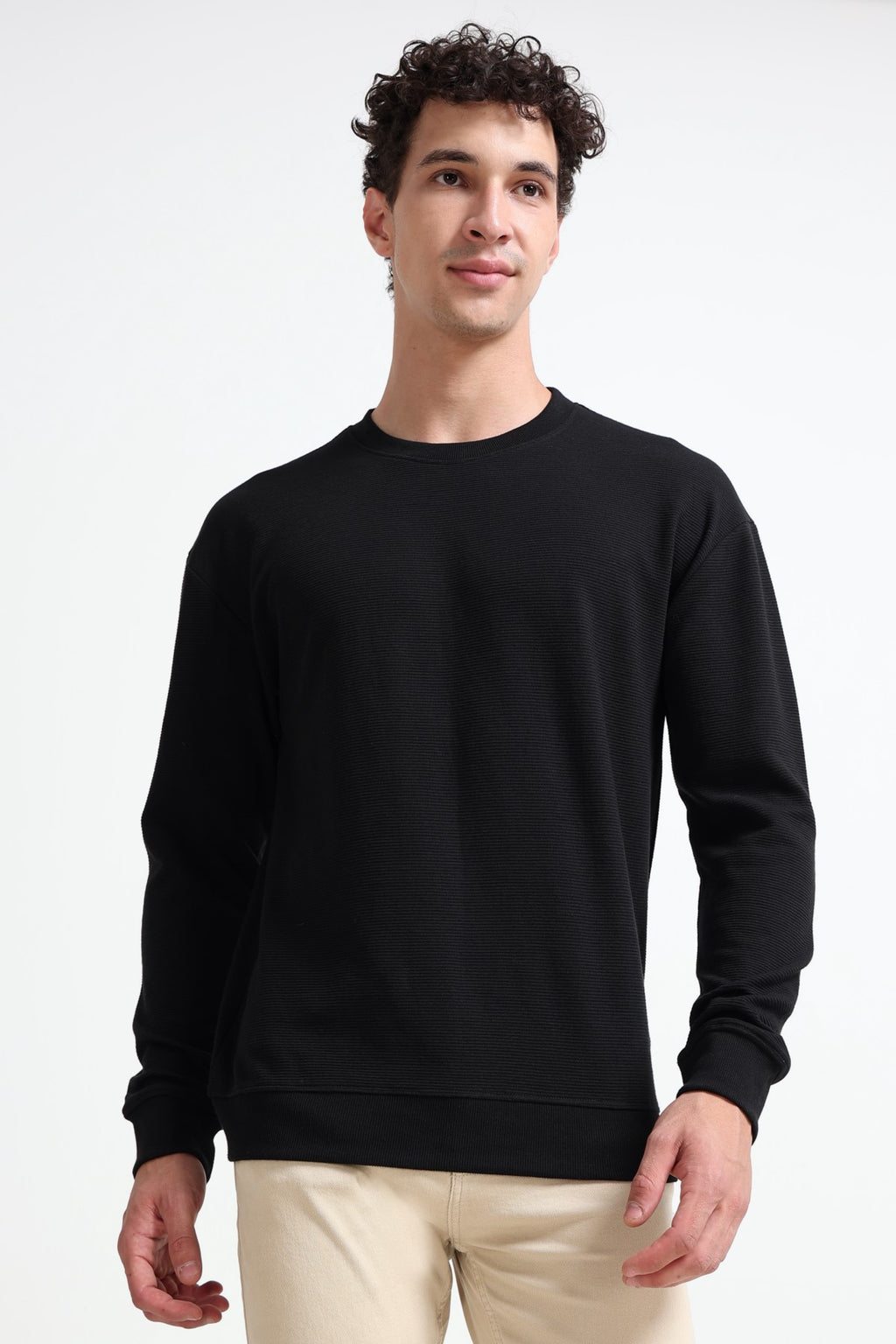 Black Textured Regular Fit Sweatshirt for Men - Image 4