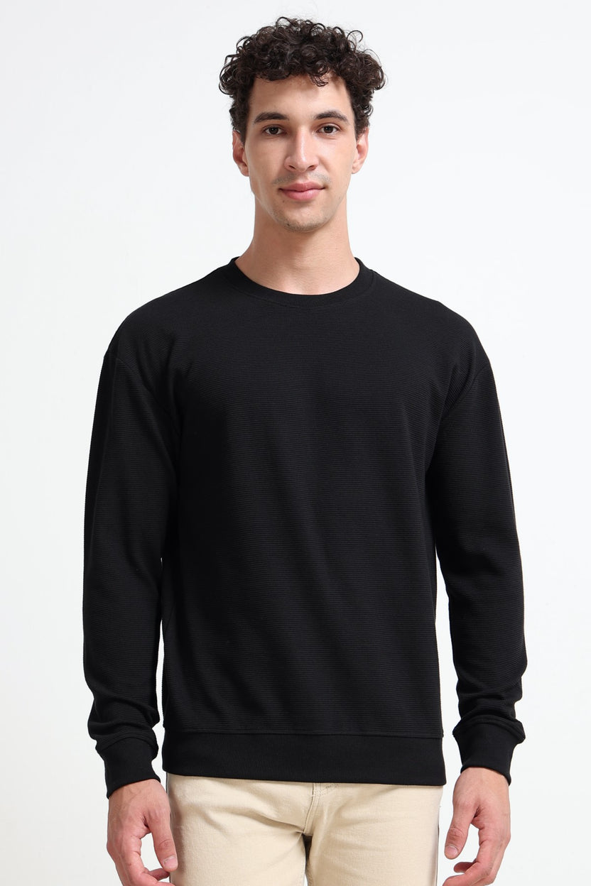 Black Textured Regular Fit Sweatshirt for Men - Image 2