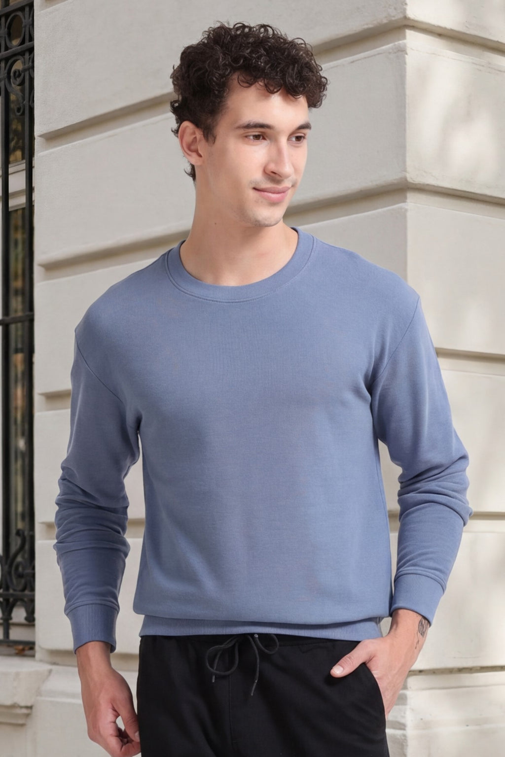 Blue Solid Regular Fit Sweatshirt for Men - Image 1