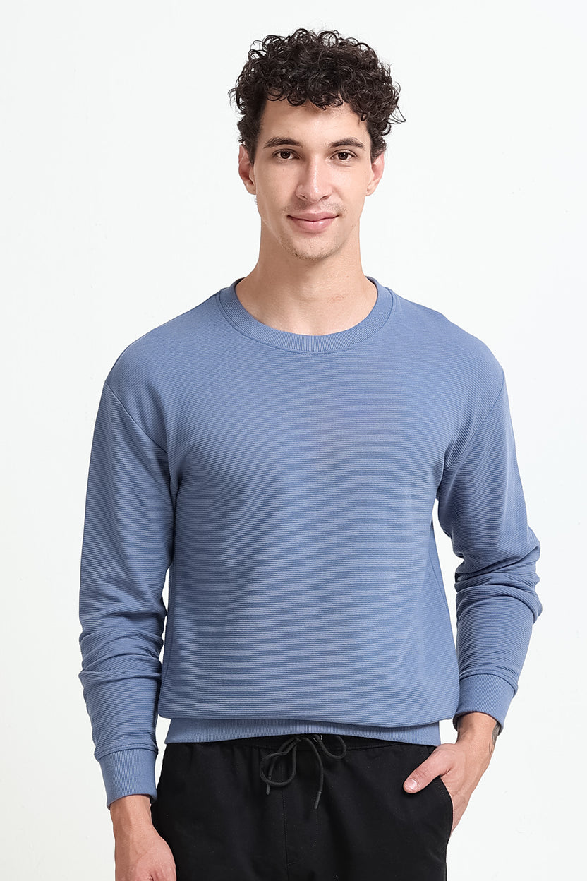 Blue Solid Regular Fit Sweatshirt for Men - Image 2