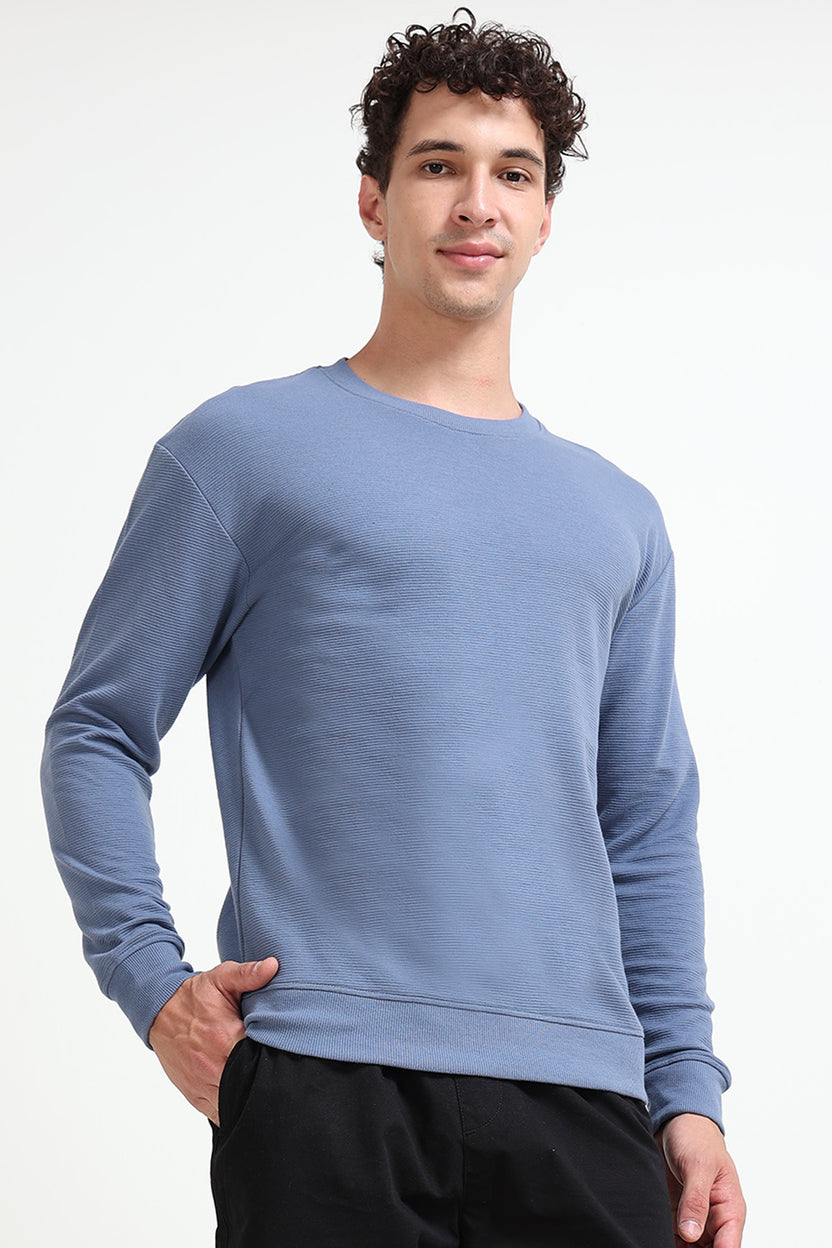 Blue Solid Regular Fit Sweatshirt for Men - Image 4