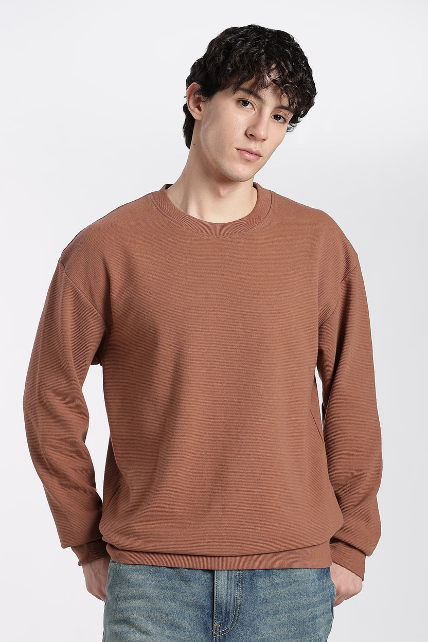 Brown Solid Regular Fit Sweatshirt for Men - Image 2