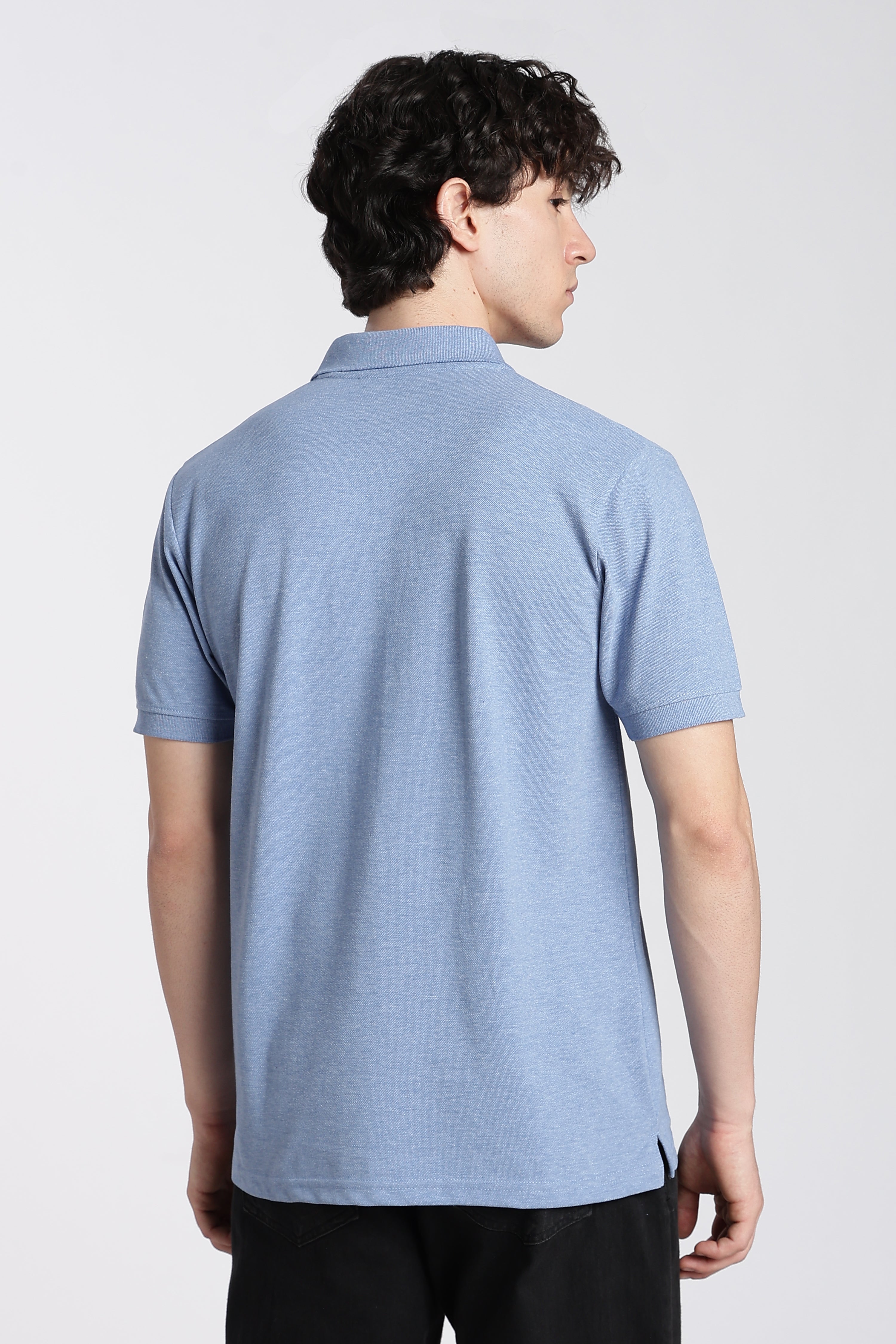 Light Blue Cotton Blend Regular Fit Polo T-Shirt for Men - Image 5