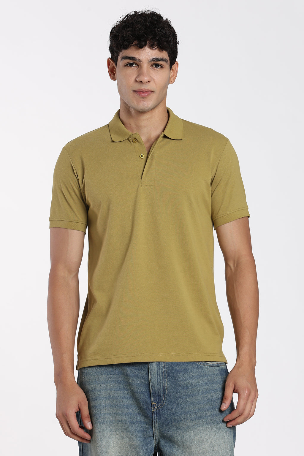 Olive Cotton Blend Regular Fit Polo T-Shirt for Men - Image 2