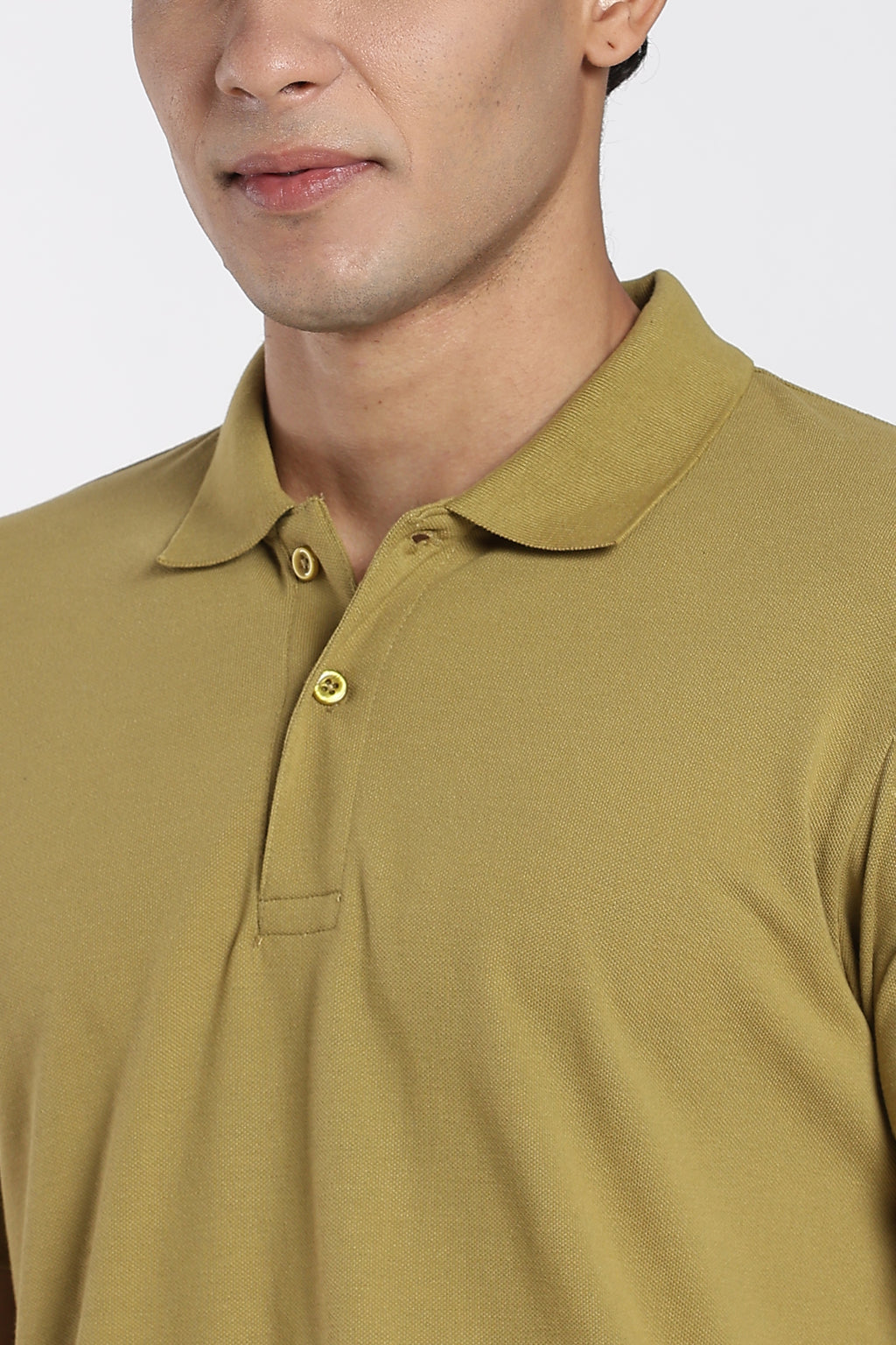 Olive Cotton Blend Regular Fit Polo T-Shirt for Men - Image 3