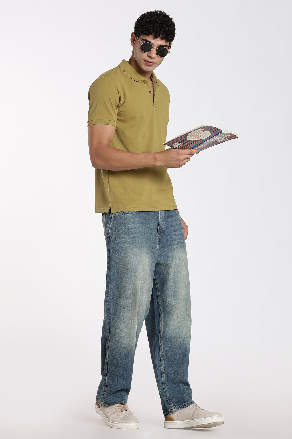 Olive Cotton Blend Regular Fit Polo T-Shirt for Men - Image 6