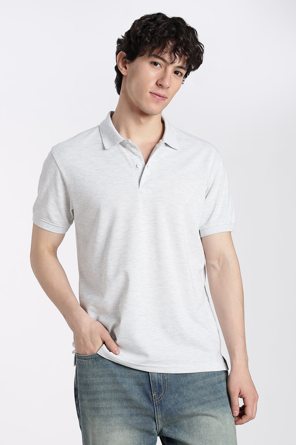 Light Grey Everyday Essentials Regular Fit Polo T-Shirt for Men - Image 1
