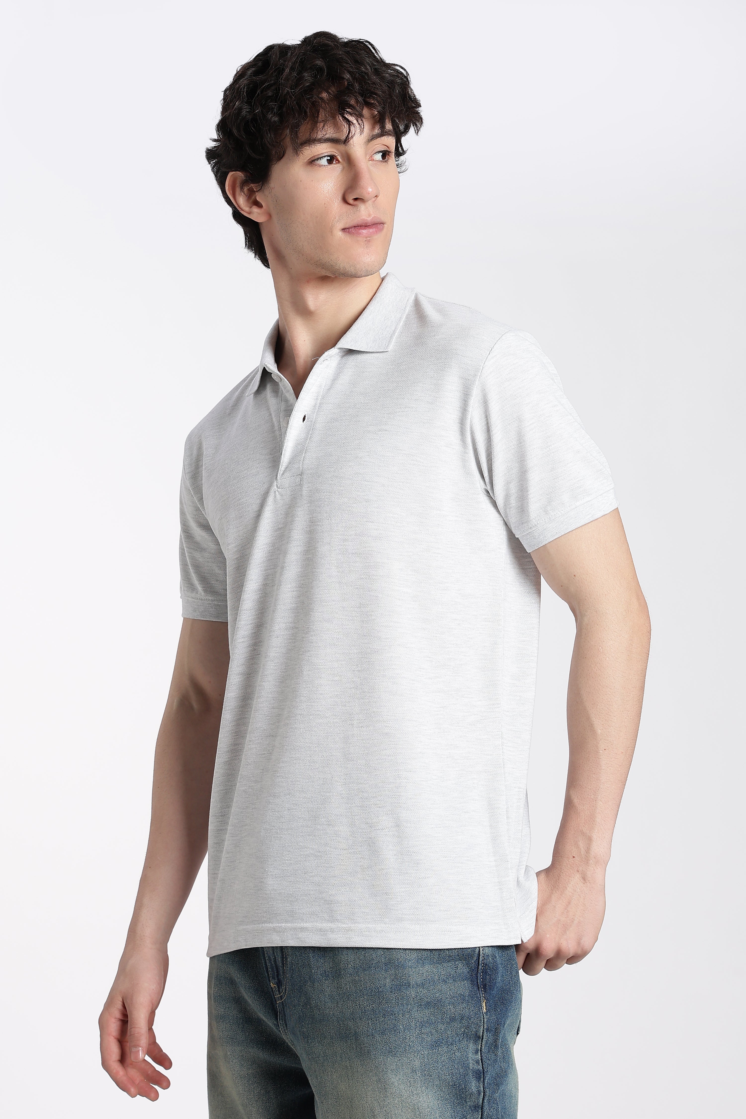 Light Grey Everyday Essentials Regular Fit Polo T-Shirt for Men - Image 3