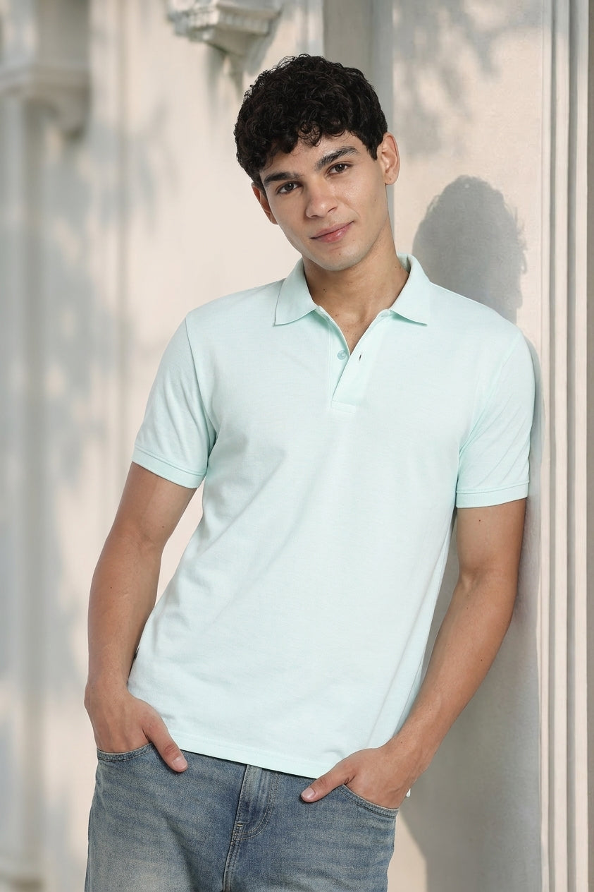 Aqua Solid Regular Fit Polo T-Shirt for Men - Image 1