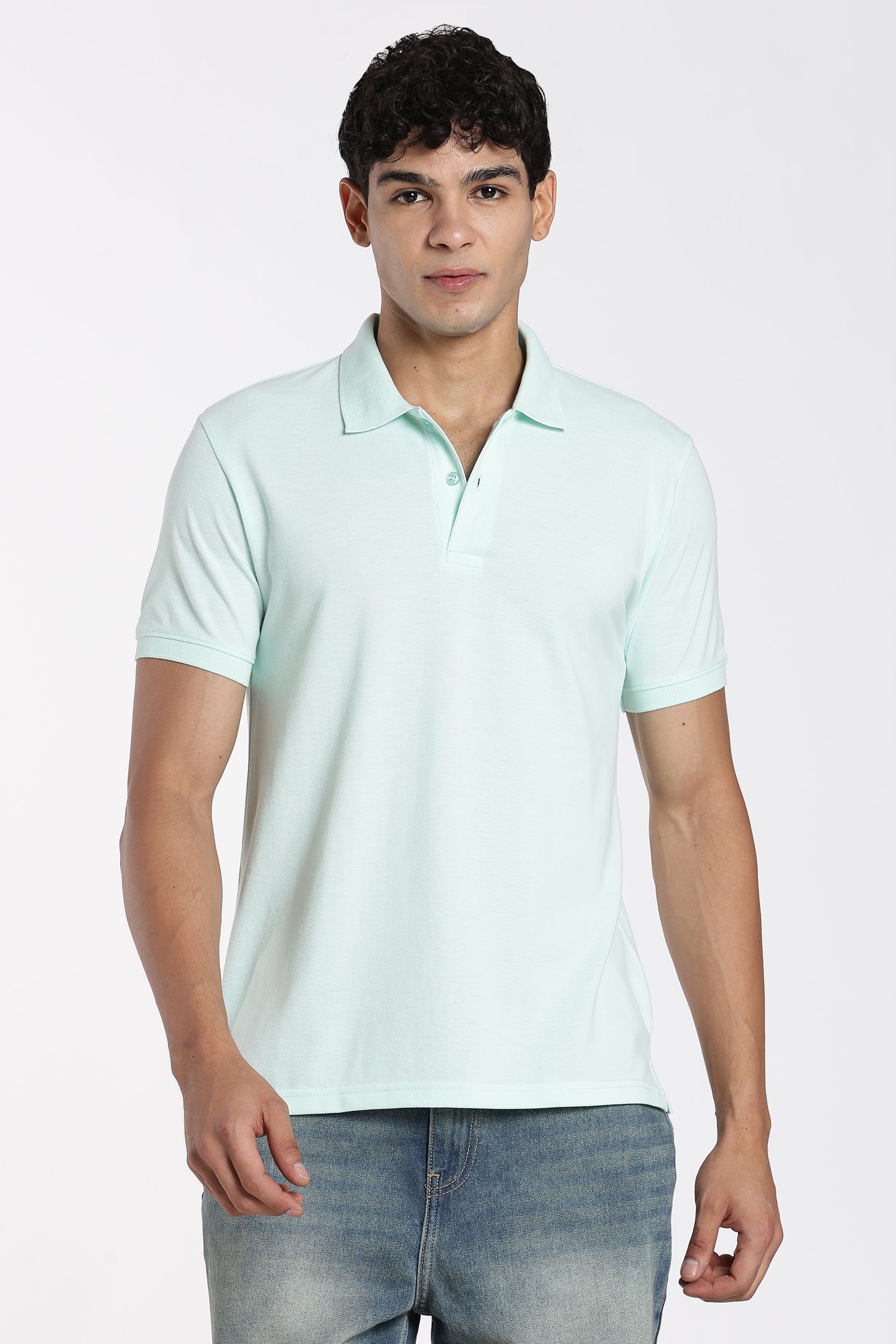 Aqua Solid Regular Fit Polo T-Shirt for Men - Image 2