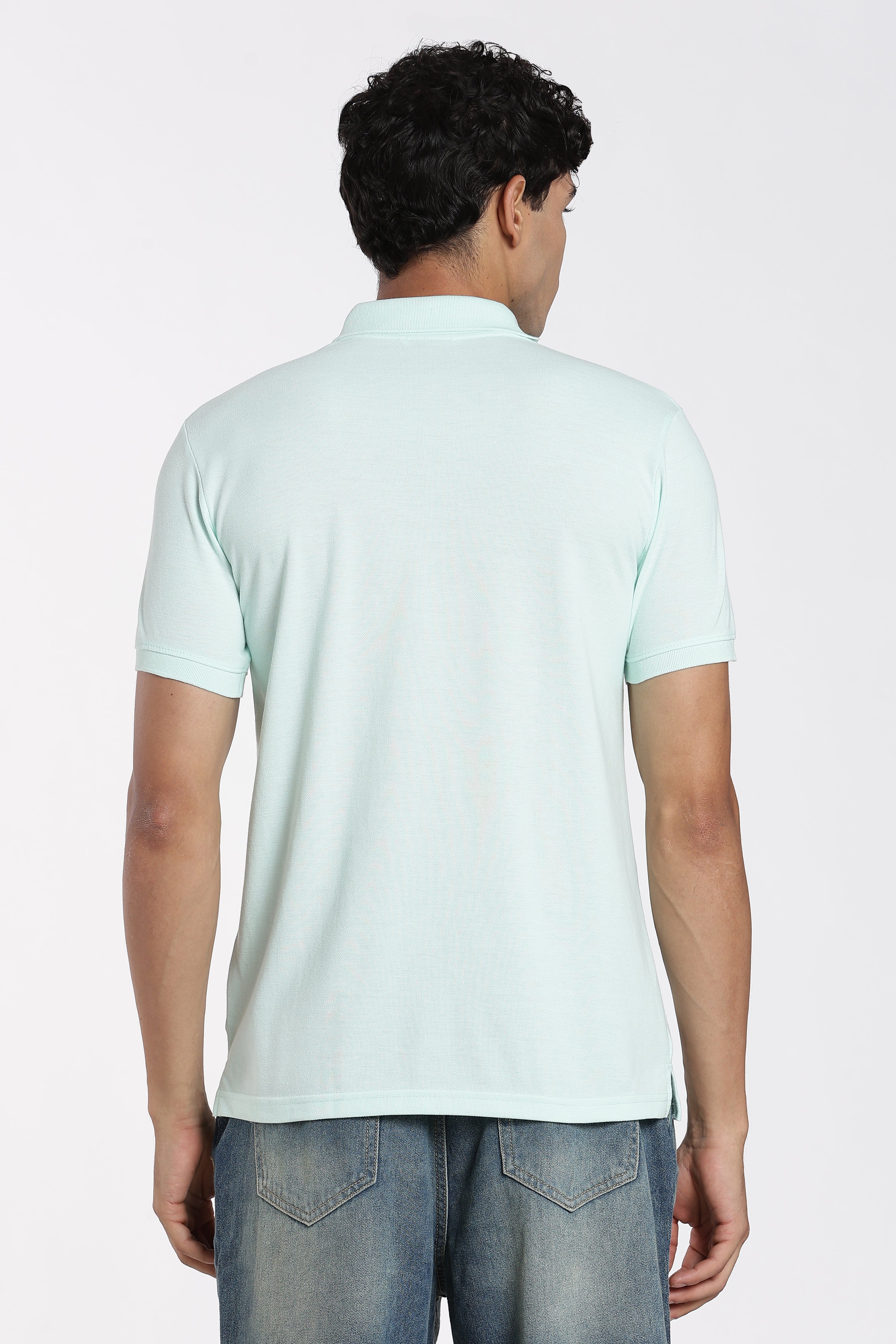 Aqua Solid Regular Fit Polo T-Shirt for Men - Image 5