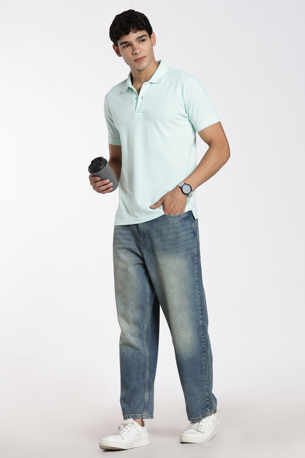Aqua Solid Regular Fit Polo T-Shirt for Men - Image 6