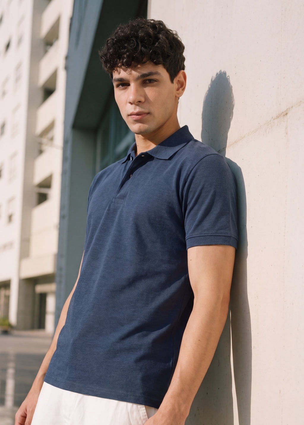 Navy Solid Regular Fit Polo T-Shirt for Men - Image 1