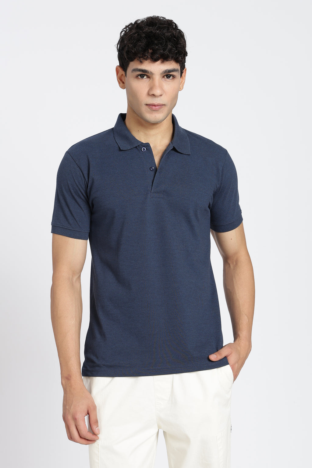 Navy Solid Regular Fit Polo T-Shirt for Men - Image 2