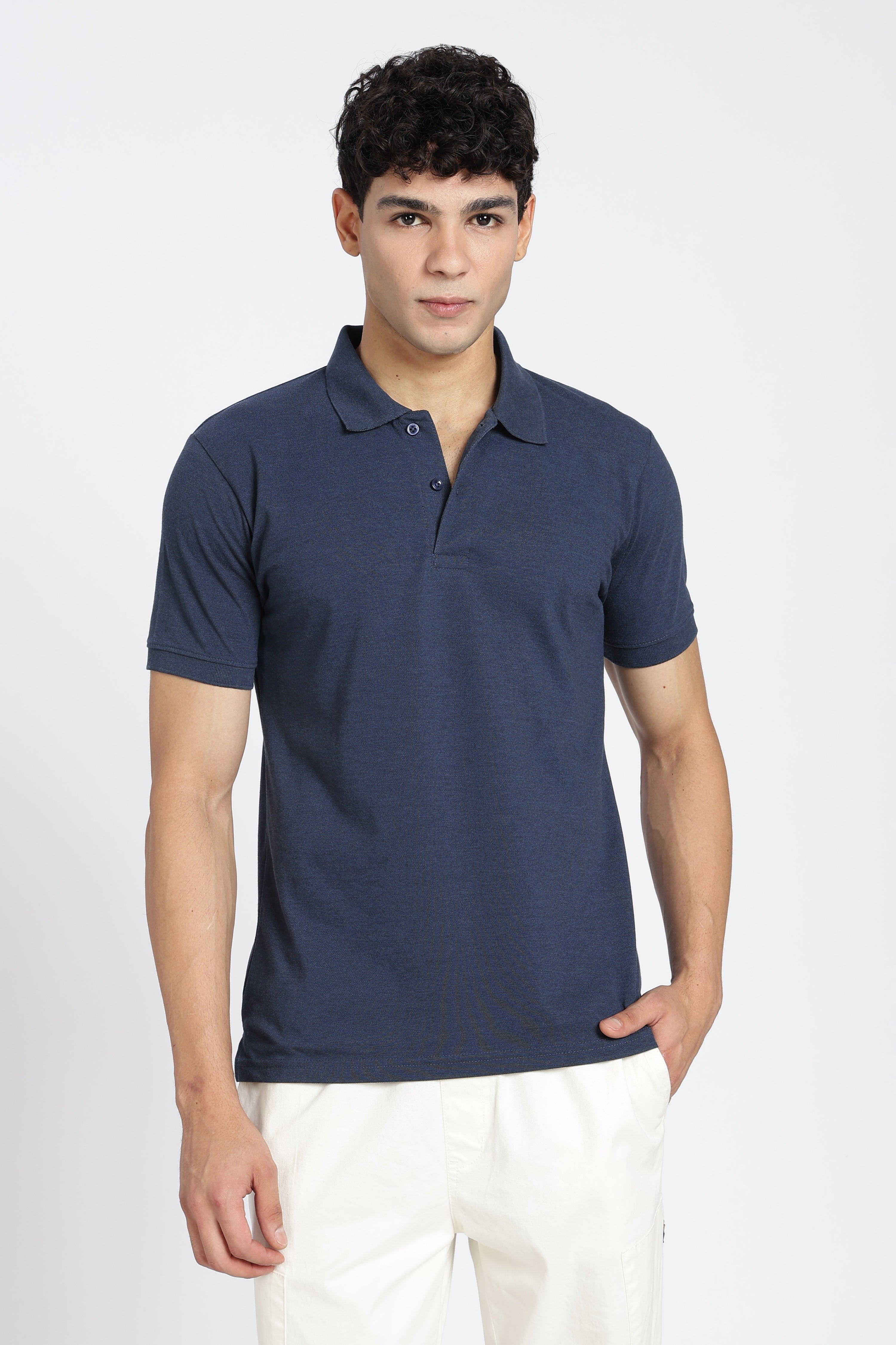 Navy Solid Regular Fit Polo T-Shirt for Men - Image 2