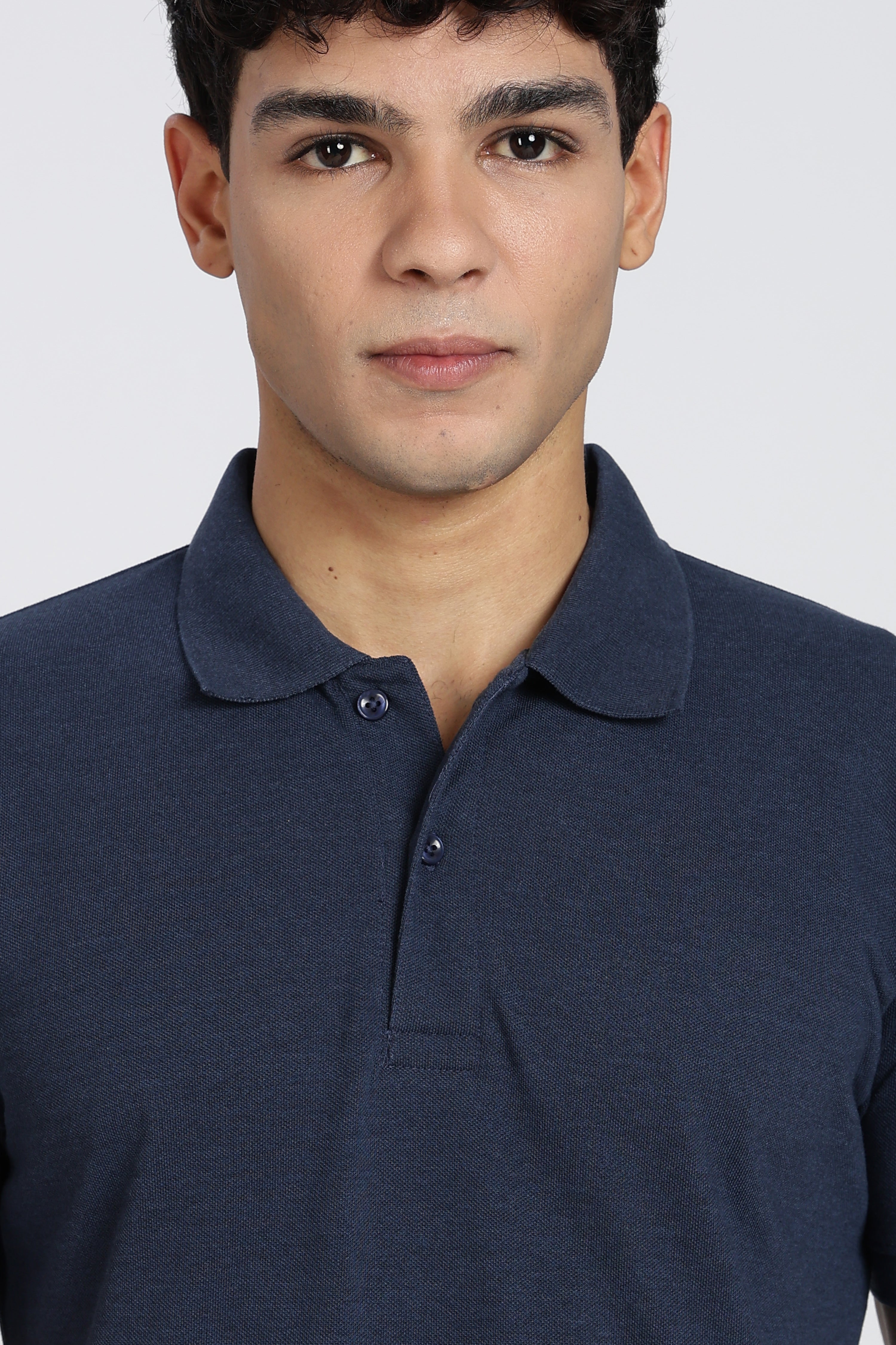 Navy Solid Regular Fit Polo T-Shirt for Men - Image 3