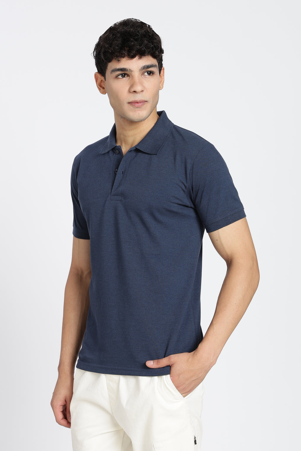 Navy Solid Regular Fit Polo T-Shirt for Men - Image 4